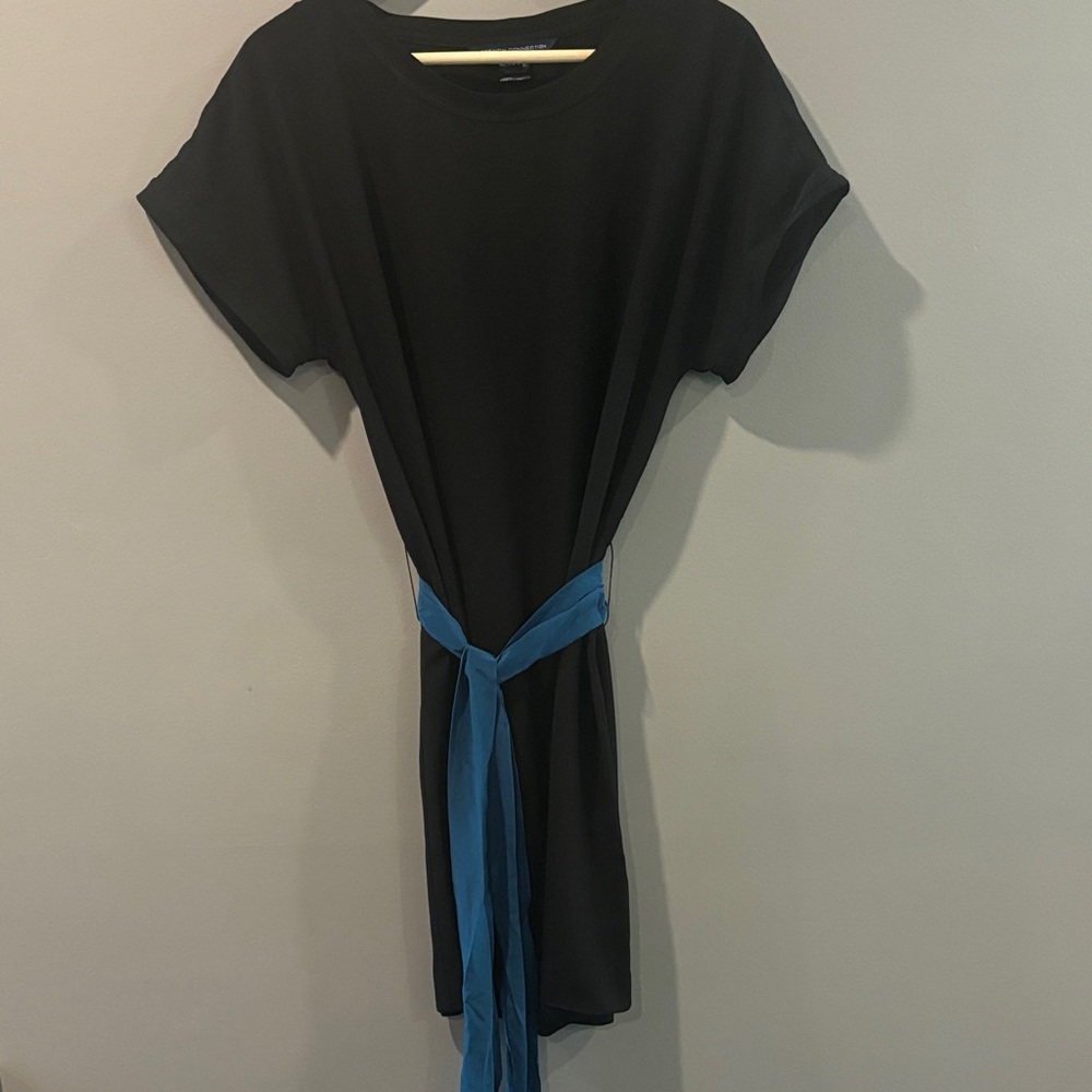 French Connection Black Dress with Blue Sash